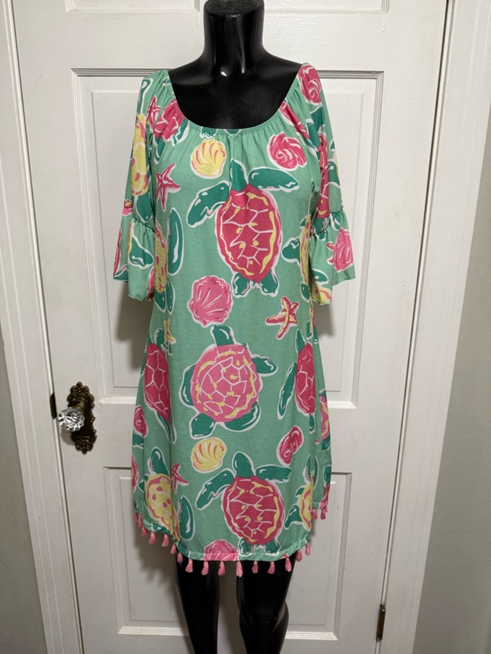 Simply Southern Beach Cruise Turtle Seashell Tassel Summer Dress Size Small